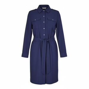 Talbots Shirt Dress Size 8P Navy Epaulet Shoulder Belt Roll Tab Long Sleeves New